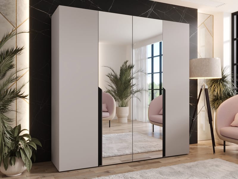 Milias Garderobeskab med spejl 200x202 cm - beige - Opbevaring - Tøjopbevaring - Garderobeskabe
