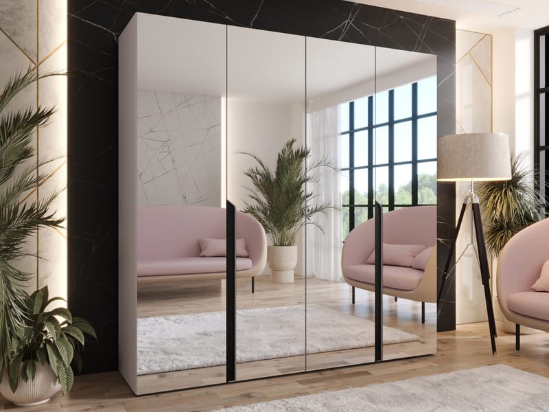 Milias Garderobeskab med spejl 200x202 cm - beige - Opbevaring - Tøjopbevaring - Garderobeskabe - Garderobeskab & klædeskab