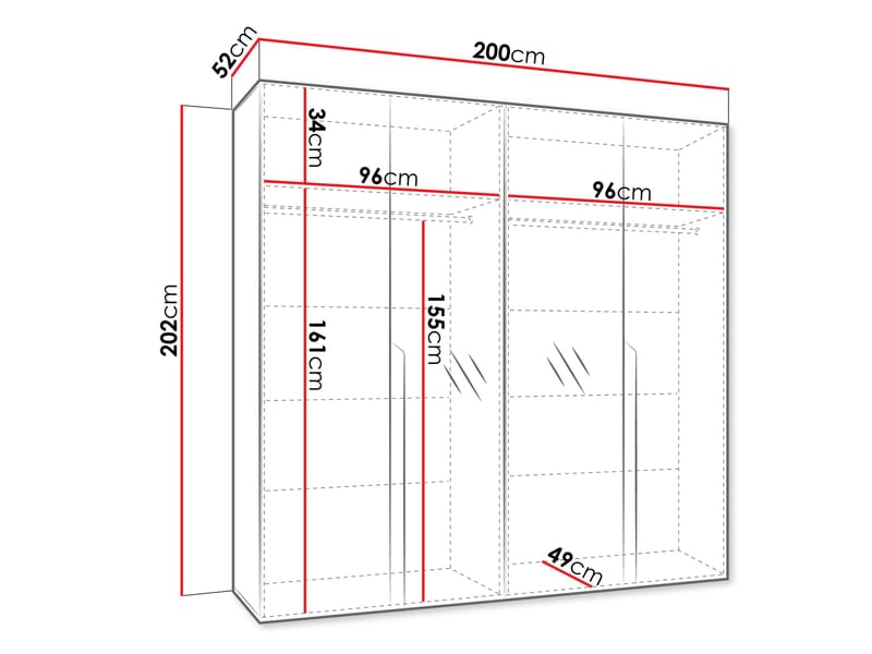 Milias Garderobeskab med spejl 200x202 cm - beige - Opbevaring - Tøjopbevaring - Garderobeskabe