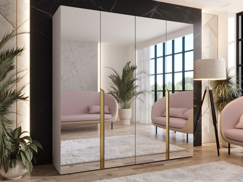 Milias Garderobeskab med spejl 200x202 cm - beige - Opbevaring - Tøjopbevaring - Garderobeskabe - Garderobeskab & klædeskab