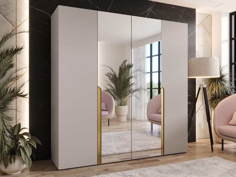 Milias Garderobeskab med spejl 200x202 cm - beige - Opbevaring - Tøjopbevaring - Garderobeskabe