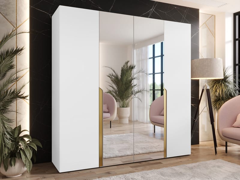 Milias Garderobeskab med spejl 200x202 cm - hvid - Opbevaring - Tøjopbevaring - Garderobeskabe