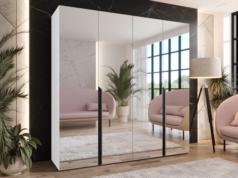 Milias Garderobeskab med spejl 200x202 cm - hvid - Opbevaring - Tøjopbevaring - Garderobeskabe - Garderobeskab & klædeskab