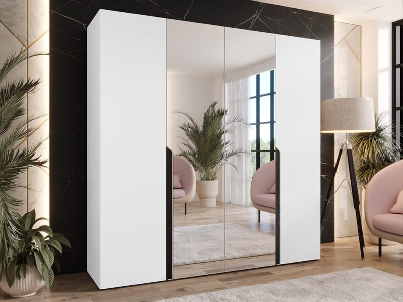 Milias Garderobeskab med spejl 200x202 cm - hvid - Opbevaring - Tøjopbevaring - Garderobeskabe