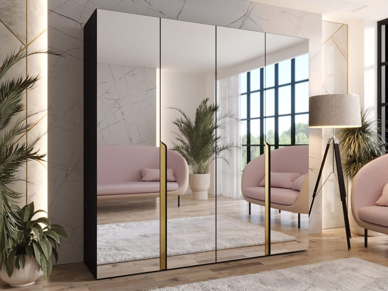 Milias Garderobeskab med spejl 200x202 cm - sort - Opbevaring - Tøjopbevaring - Garderobeskabe - Garderobeskab & klædeskab