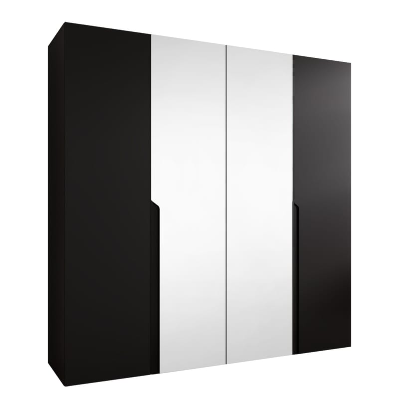 Milias Garderobeskab med spejl 200x202 cm - sort - Opbevaring - Tøjopbevaring - Garderobeskabe