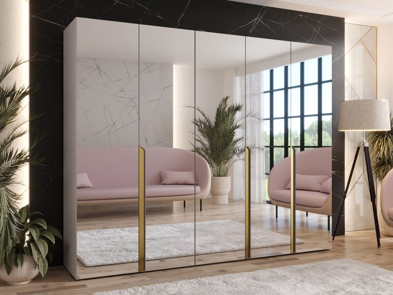 Milias Garderobeskab med spejl 250x202 cm - beige - Opbevaring - Tøjopbevaring - Garderobeskabe - Garderobeskab & klædeskab