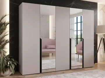 Milias Garderobeskab med spejl 250x202 cm - beige - Opbevaring - Tøjopbevaring - Garderobeskabe