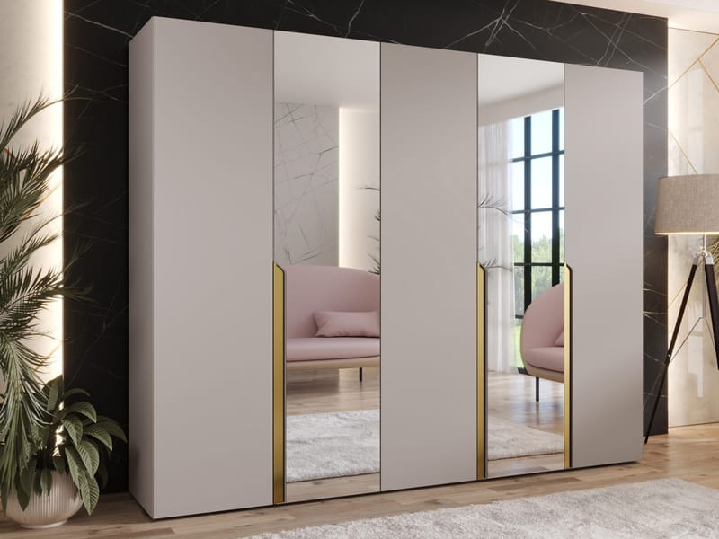 Milias Garderobeskab med spejl 250x202 cm - beige - Opbevaring - Tøjopbevaring - Garderobeskabe