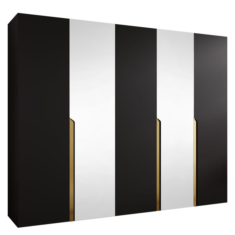 Milias Garderobeskab med spejl 250x202 cm, Guld, Sort