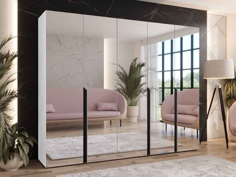 Milias Garderobeskab med spejl 250x202 cm - hvid - Opbevaring - Tøjopbevaring - Garderobeskabe - Garderobeskab & klædeskab