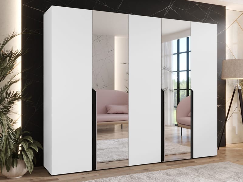 Milias Garderobeskab med spejl 250x202 cm - Sort, hvid - Opbevaring - Tøjopbevaring - Garderobeskabe