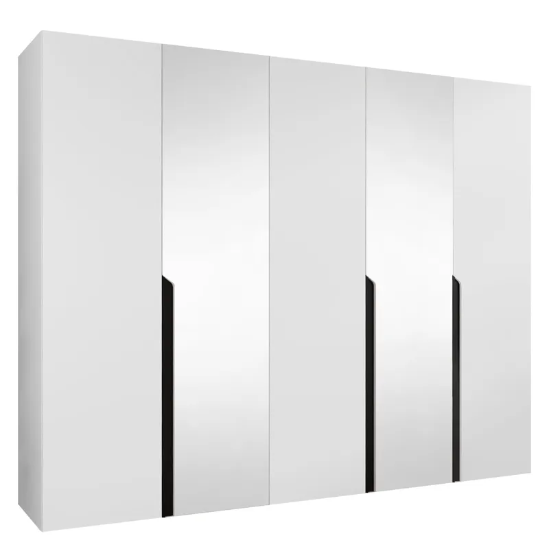 Milias Garderobeskab med spejl 250x202 cm, Sort, hvid