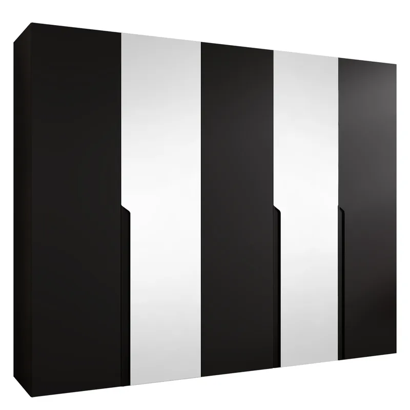 Milias Garderobeskab med spejl 250x202 cm, Sort, Sort
