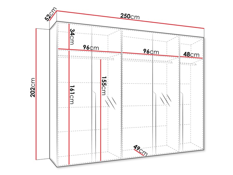 Milias Garderobeskab med spejl 250x202 cm - Sort, Sort - Opbevaring - Tøjopbevaring - Garderobeskabe