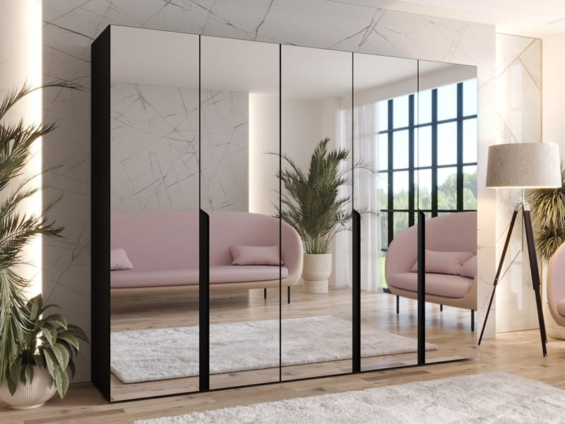 Milias Garderobeskab med spejl 250x202 cm - sort - Opbevaring - Tøjopbevaring - Garderobeskabe - Garderobeskab & klædeskab