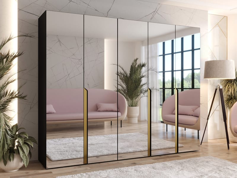 Milias Garderobeskab med spejl 250x202 cm - sort - Opbevaring - Tøjopbevaring - Garderobeskabe - Garderobeskab & klædeskab