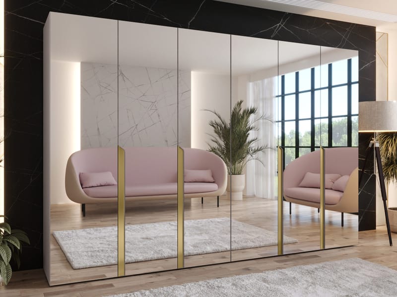 Milias Garderobeskab med spejl 300x202 cm - beige - Opbevaring - Tøjopbevaring - Garderobeskabe - Garderobeskab & klædeskab