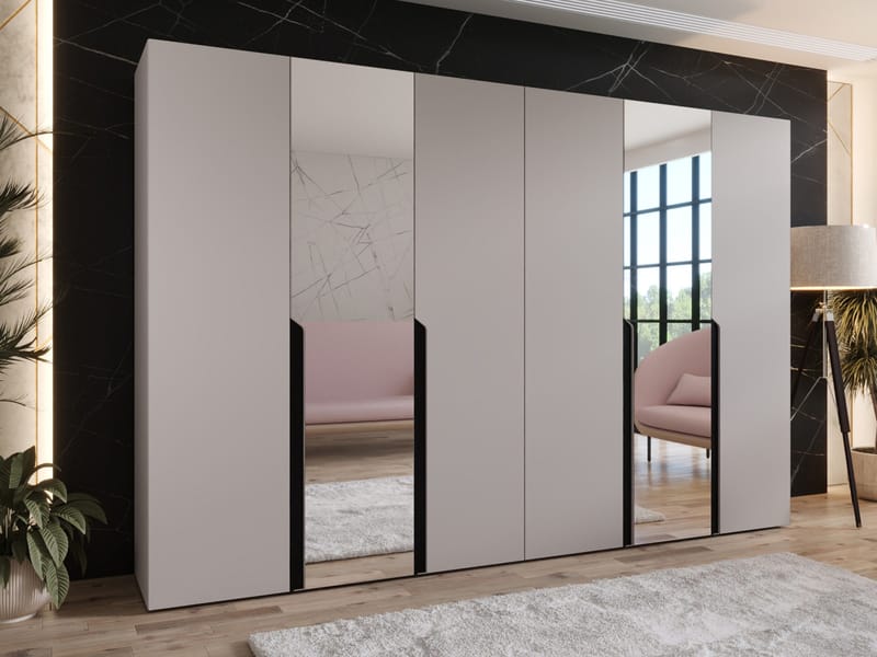 Milias Garderobeskab med spejl 300x202 cm - beige - Opbevaring - Tøjopbevaring - Garderobeskabe