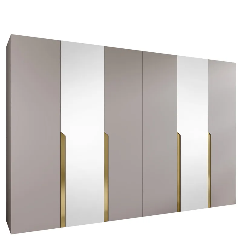 Milias Garderobeskab med spejl 300x202 cm, beige/guld