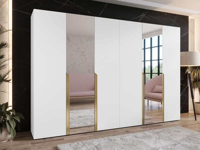 Milias Garderobeskab med spejl 300x202 cm - hvid - Opbevaring - Tøjopbevaring - Garderobeskabe