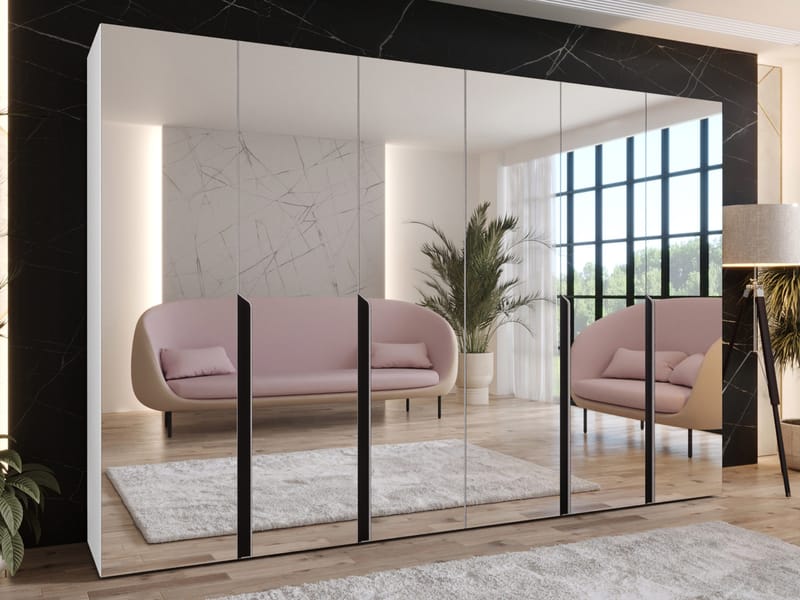 Milias Garderobeskab med spejl 300x202 cm - hvid - Opbevaring - Tøjopbevaring - Garderobeskabe - Garderobeskab & klædeskab