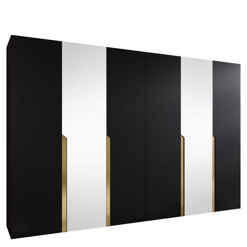 Milias Garderobeskab med spejl 300x202 cm, sort / guld