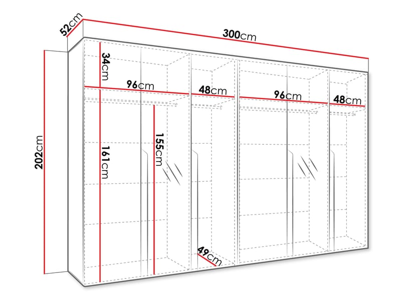 Milias Garderobeskab med spejl 300x202 cm - sort / guld - Opbevaring - Tøjopbevaring - Garderobeskabe