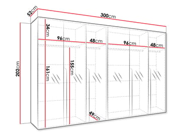 Milias Garderobeskab med spejl 300x202 cm - sort - Opbevaring - Tøjopbevaring - Garderobeskabe - Garderobeskab & klædeskab