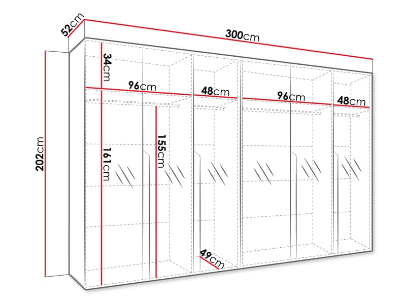 Milias Garderobeskab med spejl 300x202 cm - sort - Opbevaring - Tøjopbevaring - Garderobeskabe - Garderobeskab & klædeskab