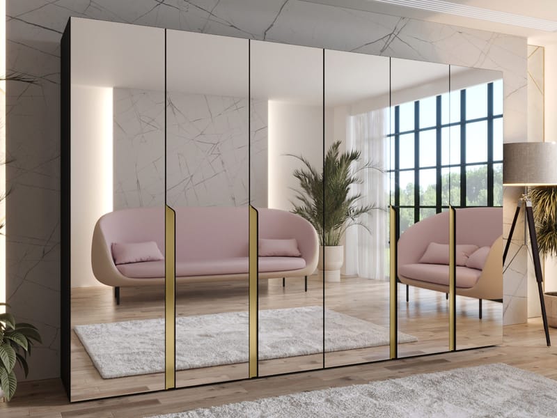 Milias Garderobeskab med spejl 300x202 cm - sort - Opbevaring - Tøjopbevaring - Garderobeskabe - Garderobeskab & klædeskab