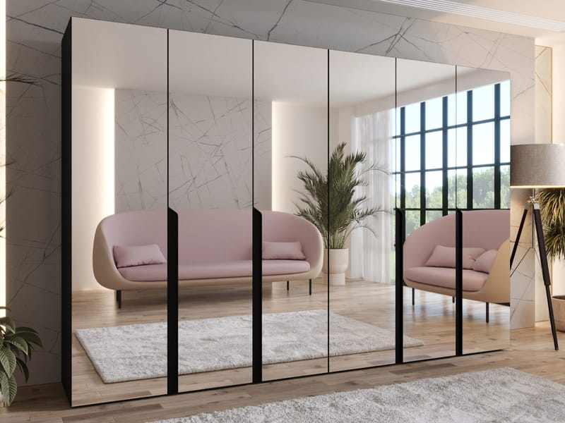 Milias Garderobeskab med spejl 300x202 cm - sort - Opbevaring - Tøjopbevaring - Garderobeskabe - Garderobeskab & klædeskab