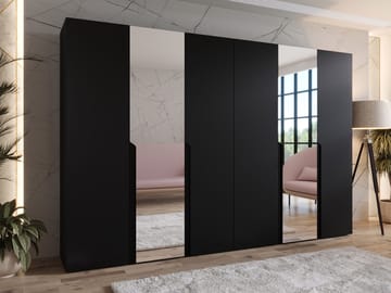Milias Garderobeskab med spejl 300x202 cm - sort - Opbevaring - Tøjopbevaring - Garderobeskabe