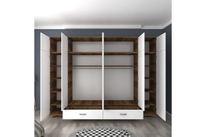 Miralis Garderobesskåp 243x226 cm - Valnød/Hvid - Opbevaring - Tøjopbevaring - Garderobeskabe - Garderobeskab & klædeskab