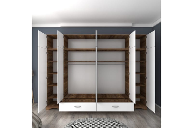 Miralis Garderobesskåp 243x226 cm - Valnød/Hvid - Opbevaring - Tøjopbevaring - Garderobeskabe - Garderobeskab & klædeskab