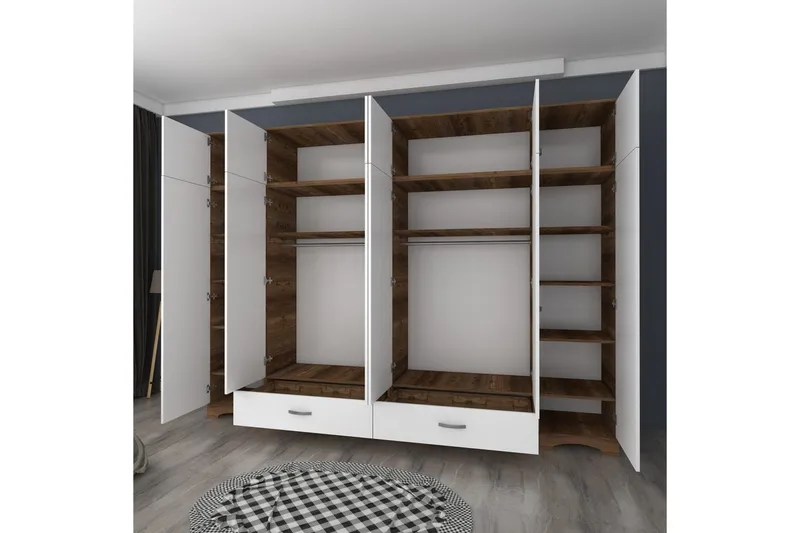 Miralis Garderobesskåp 243x226 cm - Valnød/Hvid - Opbevaring - Tøjopbevaring - Garderobeskabe - Garderobeskab & klædeskab