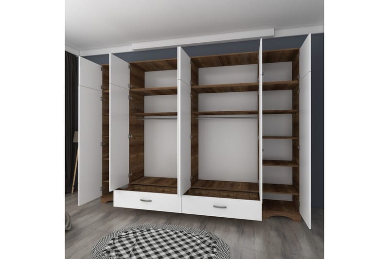 Miralis Garderobesskåp 243x226 cm - Valnød/Hvid - Opbevaring - Tøjopbevaring - Garderobeskabe - Garderobeskab & klædeskab