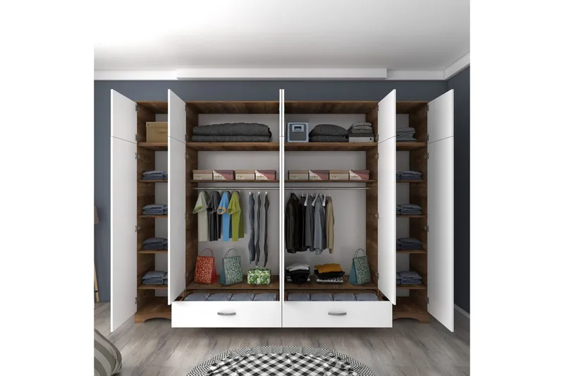 Miralis Garderobesskåp 243x226 cm - Valnød/Hvid - Opbevaring - Tøjopbevaring - Garderobeskabe - Garderobeskab & klædeskab