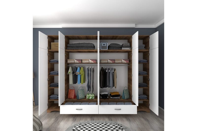 Miralis Garderobesskåp 243x226 cm - Valnød/Hvid - Opbevaring - Tøjopbevaring - Garderobeskabe - Garderobeskab & klædeskab