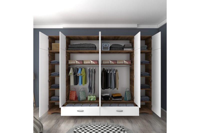 Miralis Garderobesskåp 243x226 cm - Valnød/Hvid - Opbevaring - Tøjopbevaring - Garderobeskabe - Garderobeskab & klædeskab