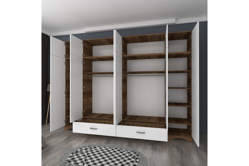 Miralis Garderobesskåp 243x226 cm - Valnød/Hvid - Opbevaring - Tøjopbevaring - Garderobeskabe - Garderobeskab & klædeskab