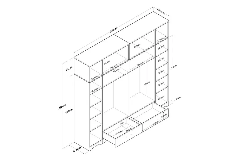 Miralis Garderobesskåp 243x226 cm - Valnød/Hvid - Opbevaring - Tøjopbevaring - Garderobeskabe - Garderobeskab & klædeskab