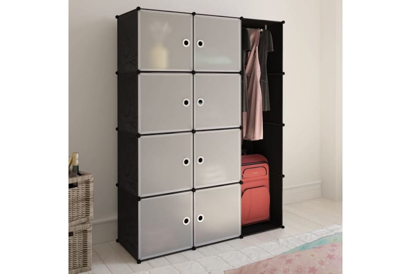 Modulskab 9 Rum 37 X 115 X 150 Cm Sort Og Hvid - Sort - Opbevaring - Tøjopbevaring - Garderobeskabe