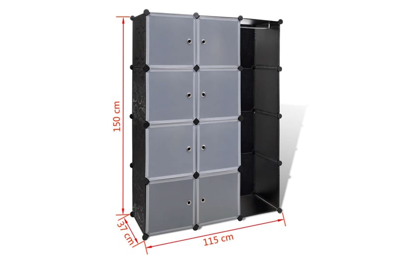 Modulskab 9 Rum 37 X 115 X 150 Cm Sort Og Hvid - Sort - Opbevaring - Tøjopbevaring - Garderobeskabe