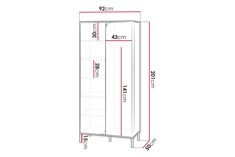 Monfort Garderobe 92x201 cm - Beige - Opbevaring - Tøjopbevaring - Garderobeskabe