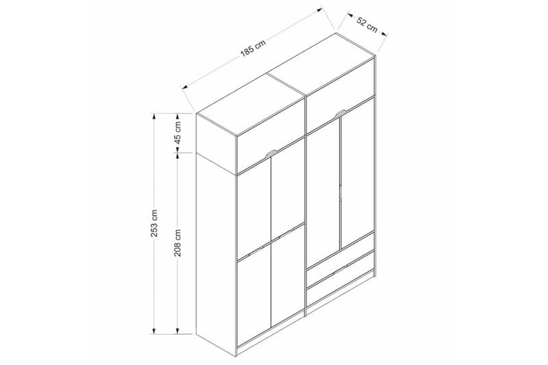 Munna Garderobe 185x253 cm - Antracit - Opbevaring - Tøjopbevaring - Garderobeskabe