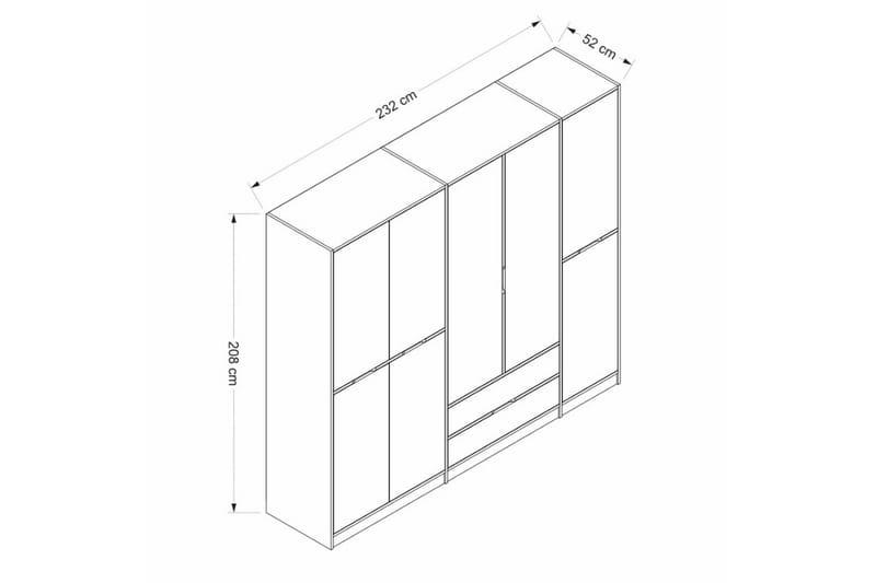 Munna Garderobe 232x208 cm - Antracit - Opbevaring - Tøjopbevaring - Garderobeskabe