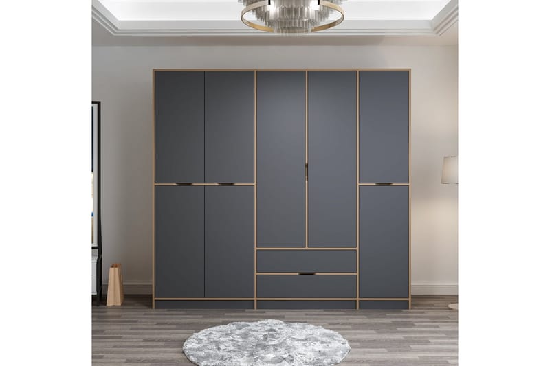 Munna Garderobe 232x208 cm - Antracit - Opbevaring - Tøjopbevaring - Garderobeskabe