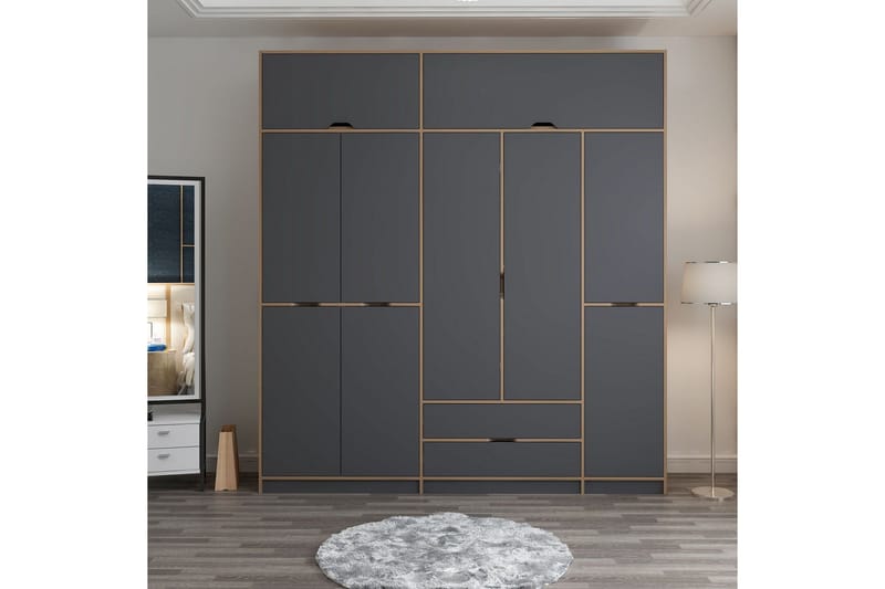 Munna Garderobe 232x253 cm - Antracit - Opbevaring - Tøjopbevaring - Garderobeskabe
