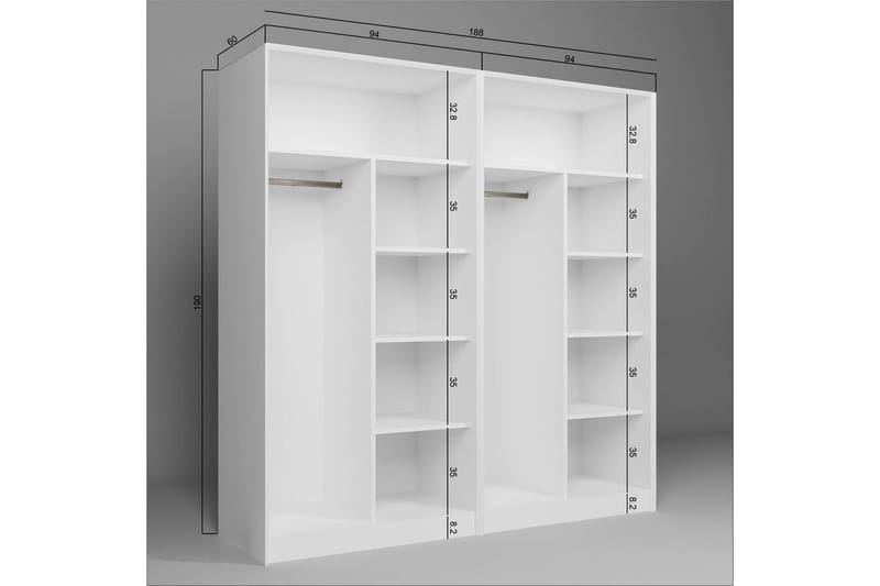 Nagouri Garderobe 188x190 cm - Hvid - Opbevaring - Tøjopbevaring - Garderobeskabe